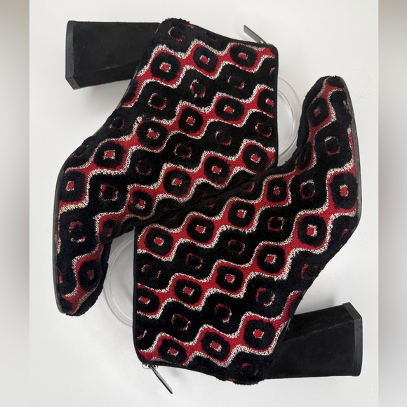 Stuart Weitzman Velvet Jacquard Ankle Boots US 7 EU 37.5 Mod Block Heel - Picture 6 of 13